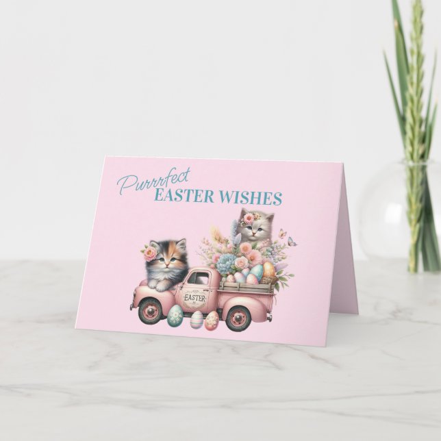Cartes Pour Fêtes Annuelles Bouches de Pâques - Chatons sucrés en Camions (Devant)