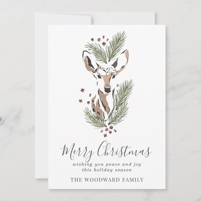 Cartes Pour Fêtes Annuelles Bouges de pin de cerf aquarelle (Devant)