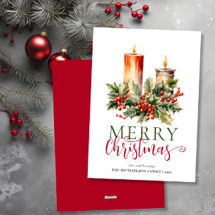 Cartes Pour Fêtes Annuelles Bougie d'aquarelle minimaliste moderne Joyeux Noël