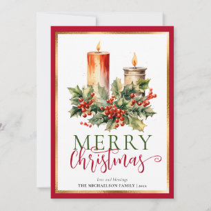 Cartes Pour Fêtes Annuelles Bougie d'aquarelle moderne élégante Joyeux Noël