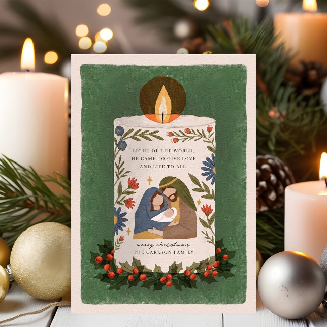 Cartes Pour Fêtes Annuelles Bougie de la nativité rustique Appartement de Noël (Créateur téléchargé)