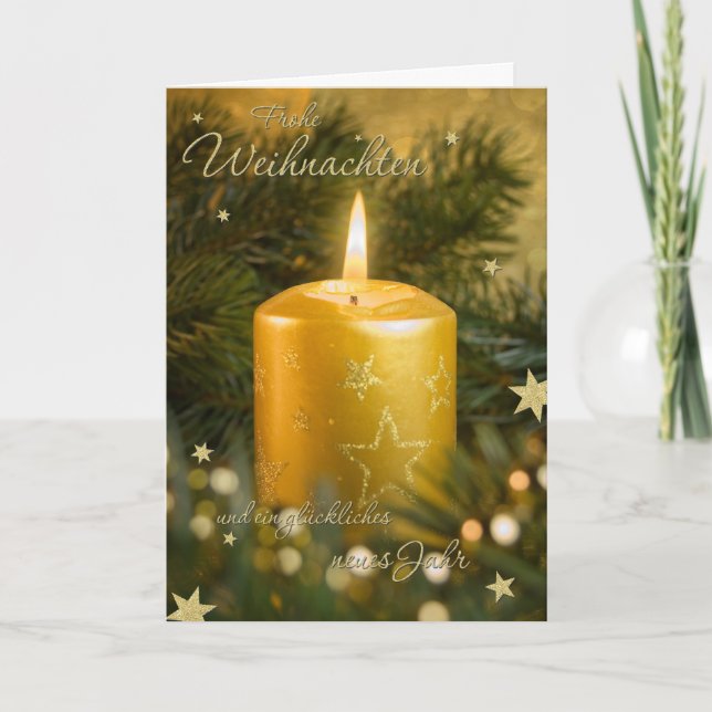 Cartes Pour Fêtes Annuelles Bougie de Noël dorée (Devant)