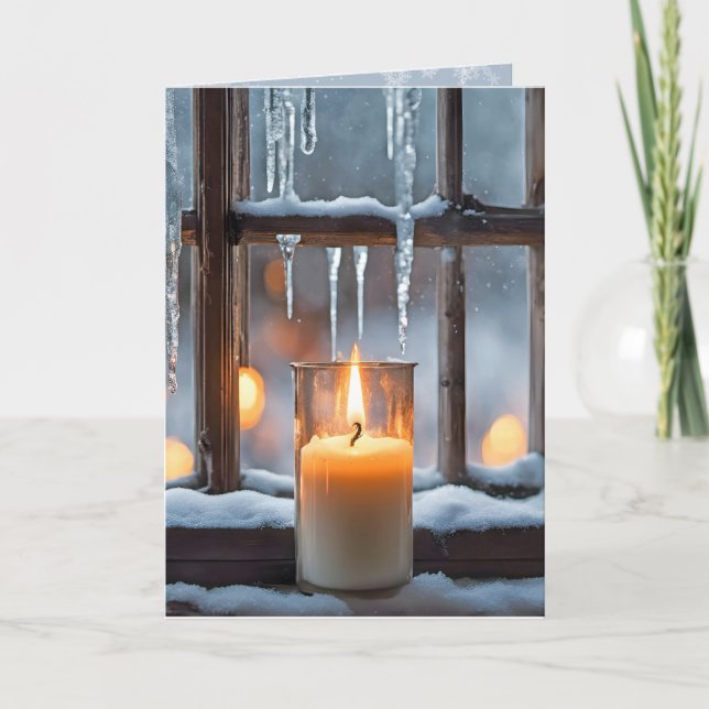Cartes Pour Fêtes Annuelles Bougie De Noël En Neige (Devant)