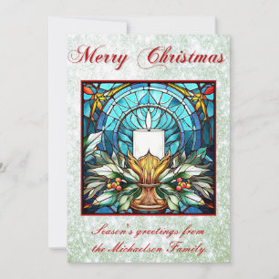 Cartes Pour Fêtes Annuelles Bougie de Noël en verre tendu Holly Parties scinti