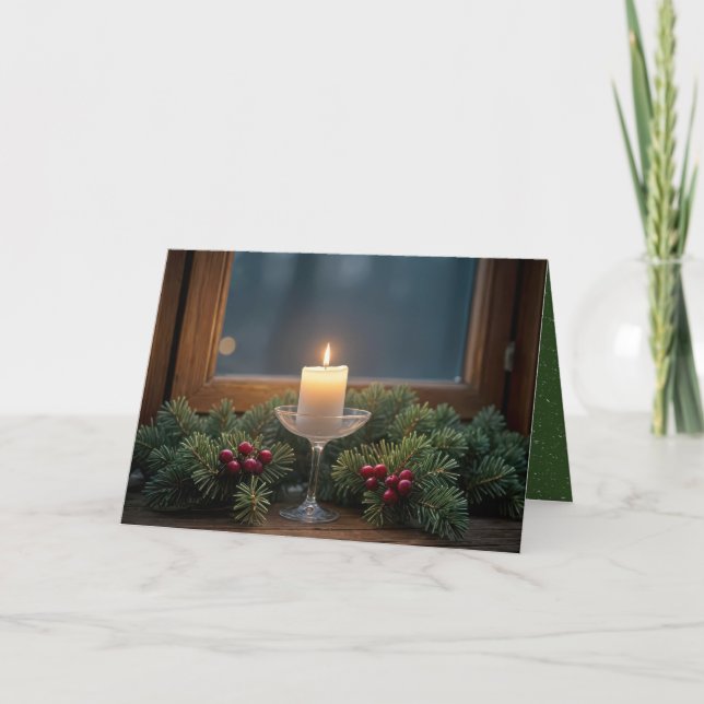 Cartes Pour Fêtes Annuelles Bougie De Noël Par Fenêtre Ferme (Devant)
