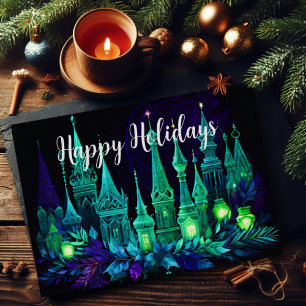 Cartes Pour Fêtes Annuelles Bougie de peinture aquarelle Noël violet vert