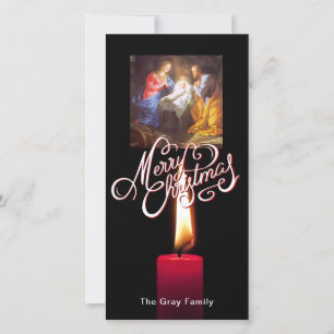 Cartes Pour Fêtes Annuelles Bougie de rouge de scène de nativité de Joyeux