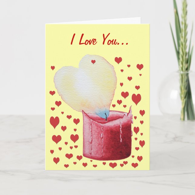 Cartes Pour Fêtes Annuelles bougie rouge brûlante avec des valentines de flamm (Devant)