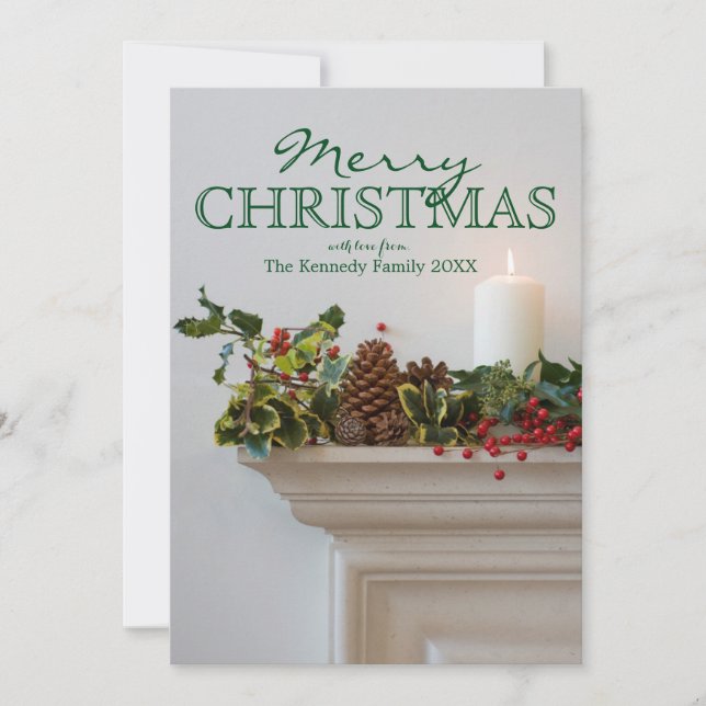 Cartes Pour Fêtes Annuelles Bougie sur un mantel (Devant)