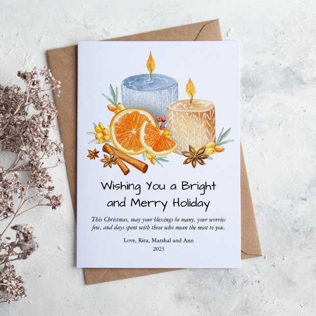 Cartes Pour Fêtes Annuelles Bougies aquarelles mignonnes Joyeux Noël à plat (Créateur téléchargé)