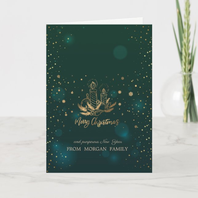 Cartes Pour Fêtes Annuelles Bougies,Boules,Branches des pins flocons verts (Devant)
