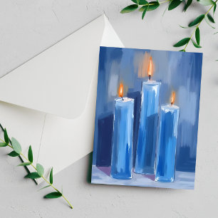 Cartes Pour Fêtes Annuelles Bougies de Hanukkah à l'aquarelle bleue