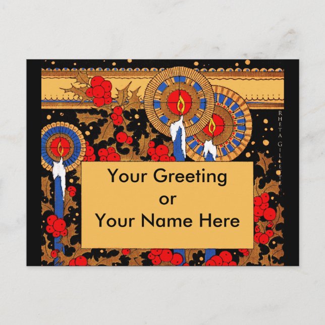 Cartes Pour Fêtes Annuelles Bougies de Noël Art déco et Holly (Devant)
