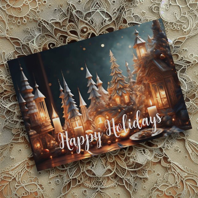 Cartes Pour Fêtes Annuelles Bougies de Noël Village Gray Tablescape (Créateur téléchargé)