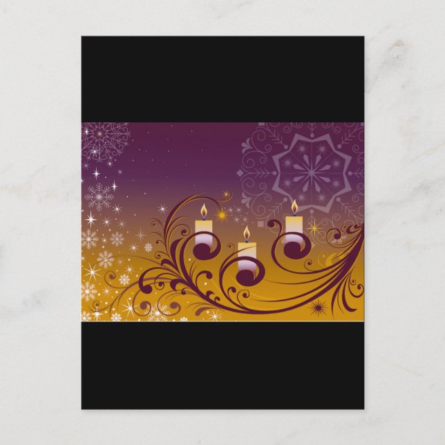 Cartes Pour Fêtes Annuelles Bougies de vacances de pourpre et d'or (Devant)