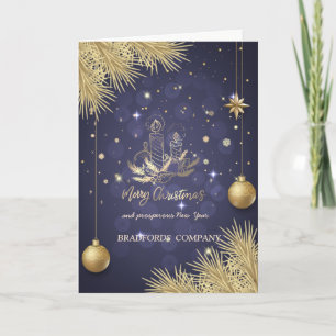 Cartes Pour Fêtes Annuelles Bougies d'or, boules, branches de pins