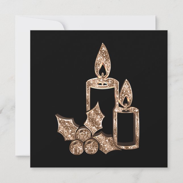 Cartes Pour Fêtes Annuelles Bougies Holly moderne Noir et Or Noël (Devant)