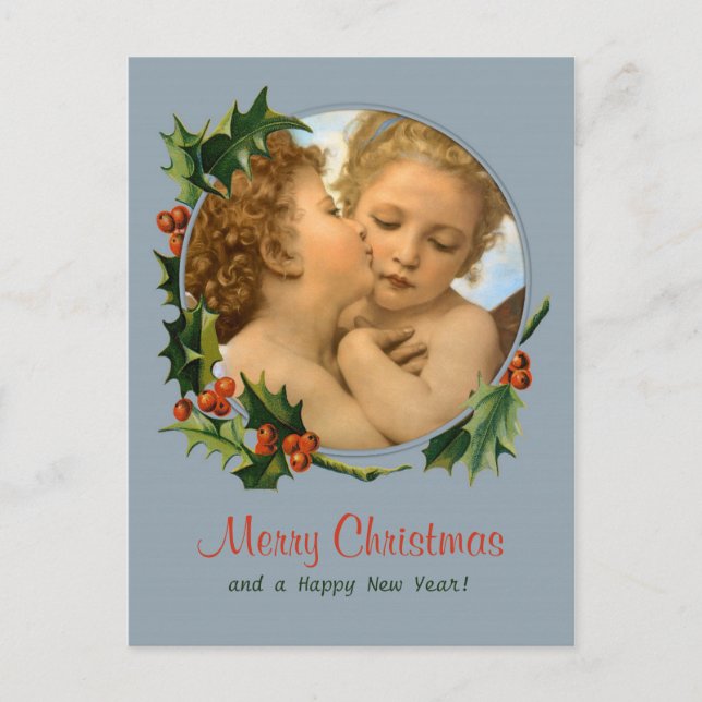 Cartes Pour Fêtes Annuelles Bouguereau Premier baiser enfants CC0043 Noël (Devant)