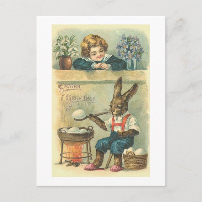 Cartes Pour Fêtes Annuelles Bouillonnement de lapin Oeufs de Pâques Vintage Pâ (Devant)