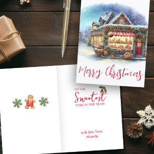 Cartes Pour Fêtes Annuelles Boulangerie d'aquarelle de Noël à la nuit