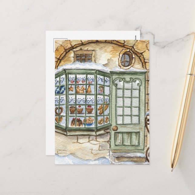 Cartes Pour Fêtes Annuelles boulangerie Festive Noël aquarelle (Devant/Arrière en situation)
