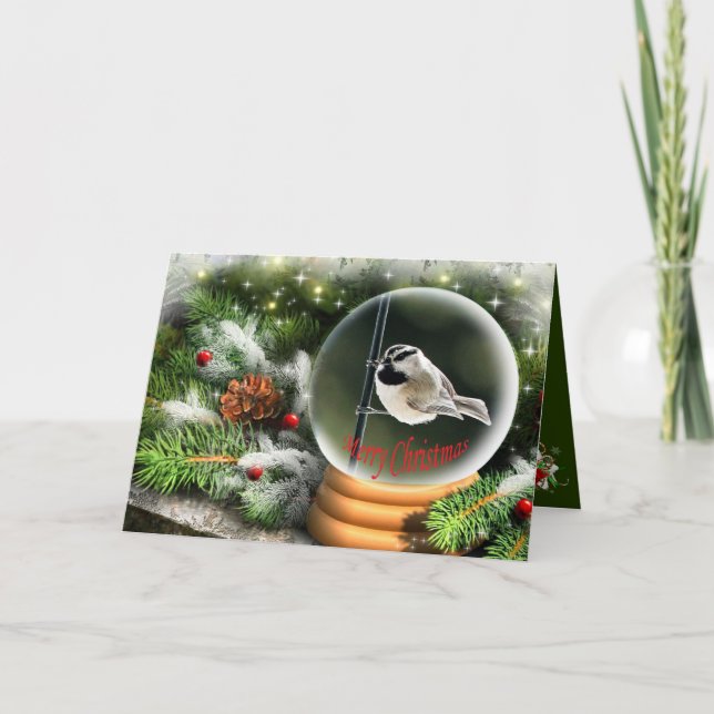 Cartes Pour Fêtes Annuelles Boule à neige avec mésange de montagne (Devant)