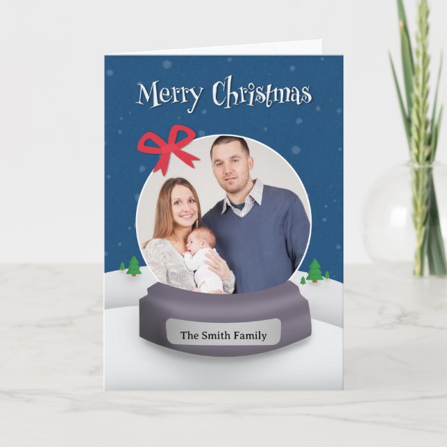 Cartes Pour Fêtes Annuelles Boule à neige avec photo personnalisée Joyeux Noël (Devant)