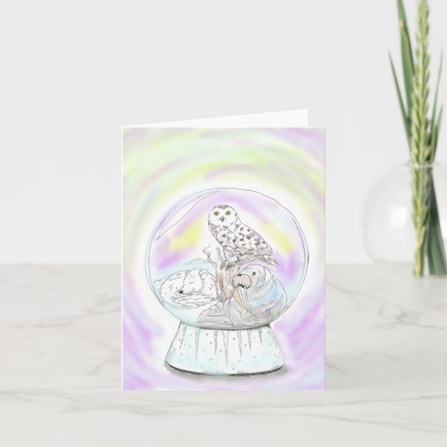 Cartes Pour Fêtes Annuelles Boule à neige d'animaux arctiques (Devant)