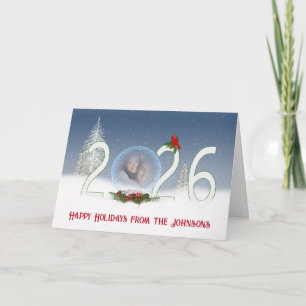 Cartes Pour Fêtes Annuelles Boule à neige de Noël 2026 avec photo