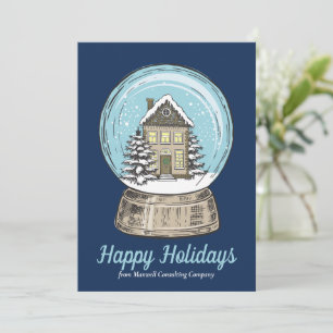 Cartes Pour Fêtes Annuelles Boule à neige de Noël bleue personnalisée Joyeuses