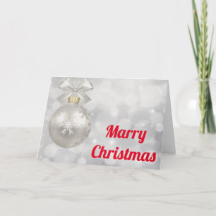 Cartes Pour Fêtes Annuelles Boule blanche et dorée avec neige Joyeux Noël