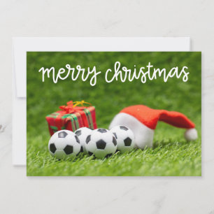 Cartes Pour Fêtes Annuelles Boule de football sur herbe verte pour Noël