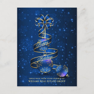 Cartes Pour Fêtes Annuelles Boule de Noël bleu doré Salutation d'entreprise