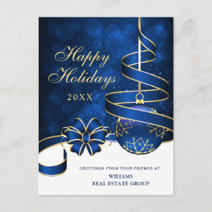 Cartes Pour Fêtes Annuelles Boule de Noël bleu doré Salutation d'entreprise