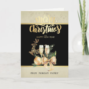 Cartes Pour Fêtes Annuelles Boule de Noël en or, Verre à vin, Rinder, Bow
