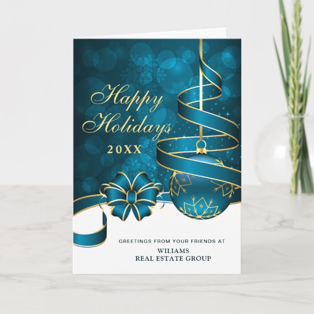 Cartes Pour Fêtes Annuelles Boule de Noël Golden Sparkle Salutation d'entrepri (Devant)