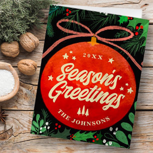 Cartes Pour Fêtes Annuelles Boule de Noël Rouge Moderne Ornement Botanique