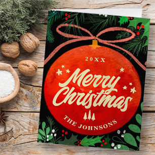 Cartes Pour Fêtes Annuelles Boule de Noël Rouge Moderne Ornement Botanique