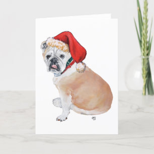 Cartes Pour Fêtes Annuelles Bouledogue anglais avec chapeau de Père Noël