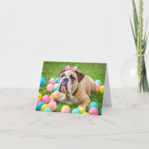Cartes Pour Fêtes Annuelles Bouledogue anglais avec l'arc avec des oeufs de