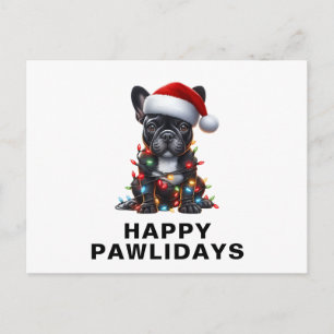 Cartes Pour Fêtes Annuelles Bouledogue français empêtré dans les lumières de N