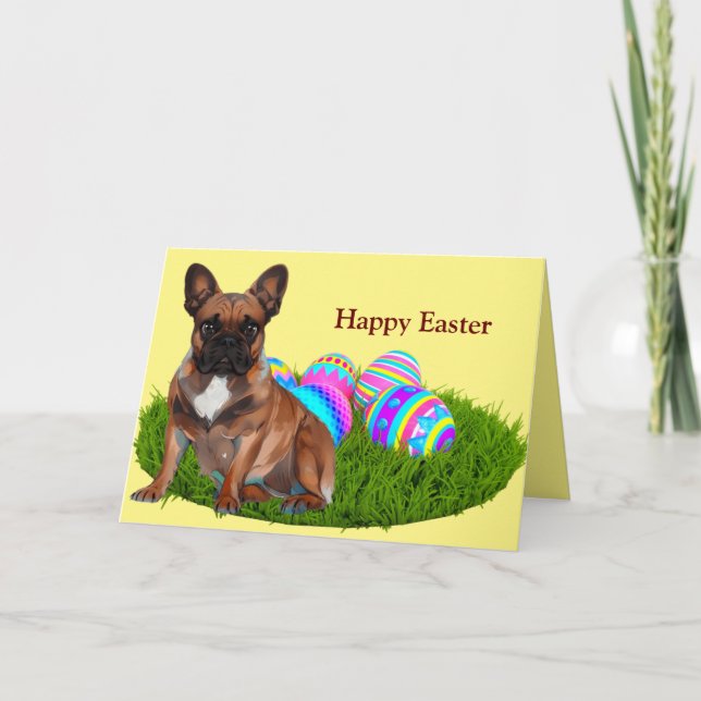 Cartes Pour Fêtes Annuelles Bouledogue français Joyeuses Pâques Bouledogue fra (Devant)