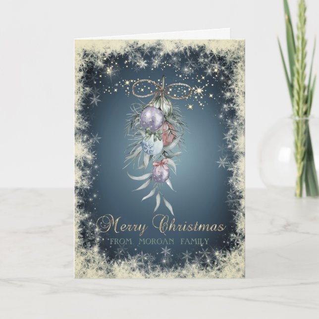 Cartes Pour Fêtes Annuelles Boules d'aquarelle de Noël chic, Snowflakes (Devant)