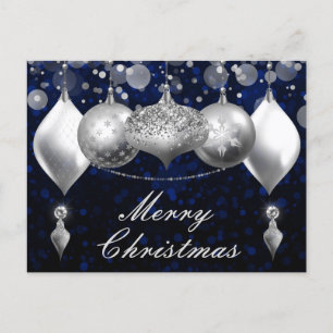 Cartes Pour Fêtes Annuelles Boules de Noël Argent et Bleu