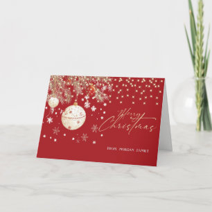 Cartes Pour Fêtes Annuelles Boules de Noël élégantes Guirlande lumineuse Rouge
