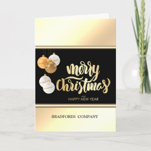 Cartes Pour Fêtes Annuelles Boules de Noël Élégantes Or Noir, Entreprise