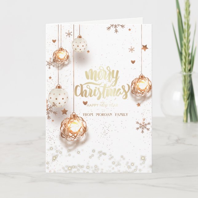 Cartes Pour Fêtes Annuelles Boules de Noël en or blanc (Devant)