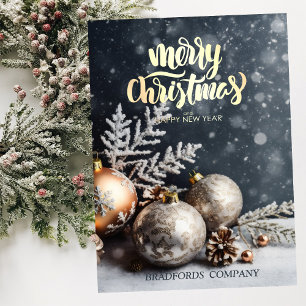 Cartes Pour Fêtes Annuelles Boules de Noël Neige Gris Société de Noël