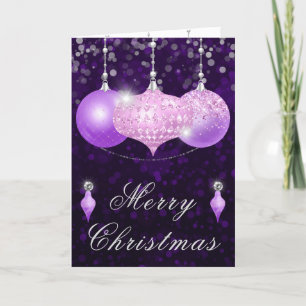 Cartes Pour Fêtes Annuelles Boules de Noël Pailletées Rose et Violet