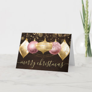Cartes Pour Fêtes Annuelles Boules de Noël rose et or Ornements